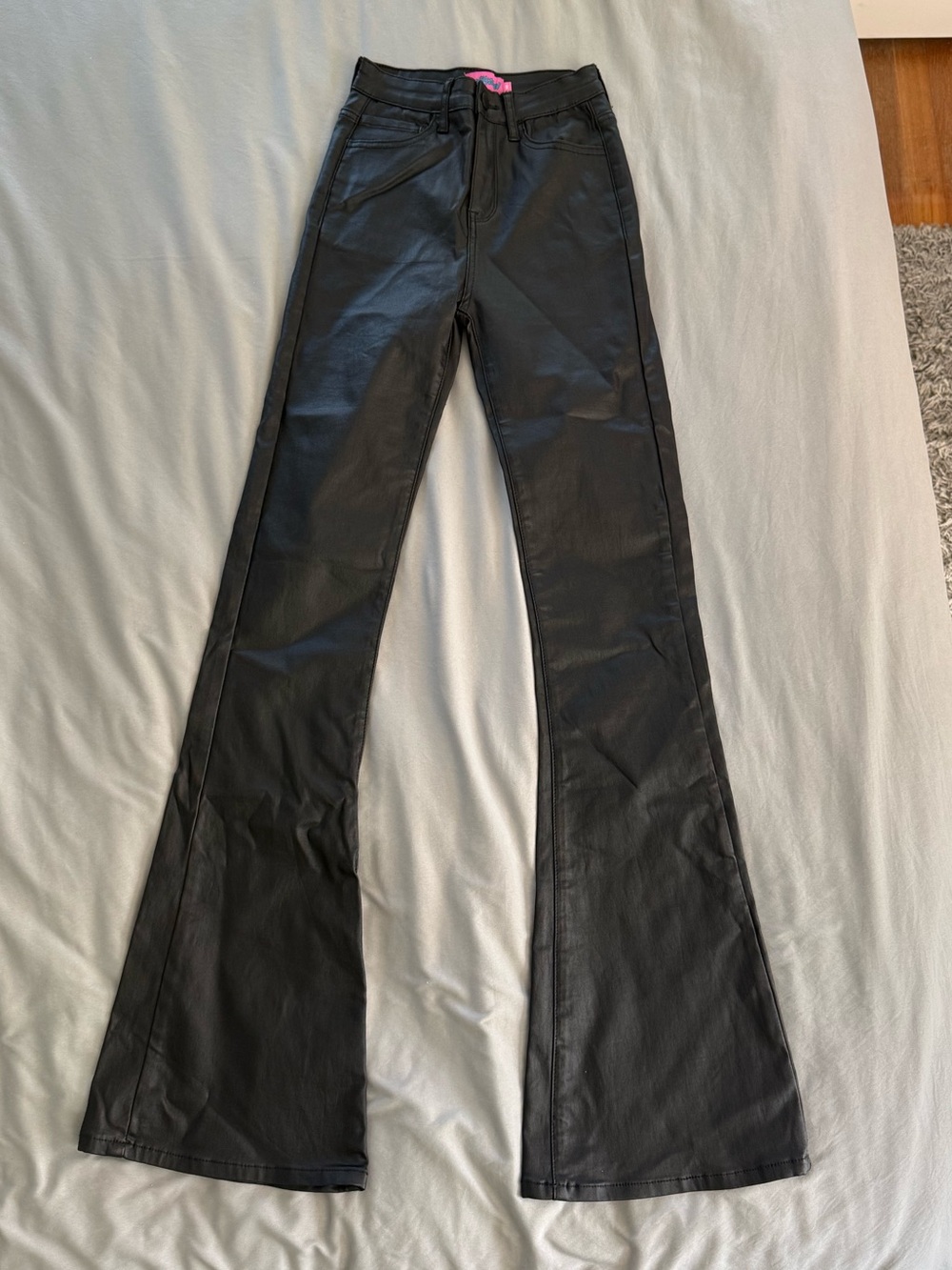 Edikted Black Faux-Leather Flare Pants